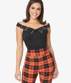 Unique Vintage All Things Black|Halloween>Black & White Web Off the Shoulder Top