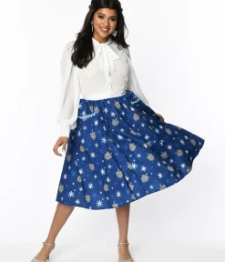 Unique Vintage Skirts>Blue Hanukkah Print Susannah Swing Skirt