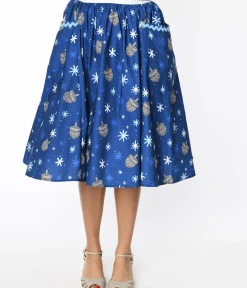Unique Vintage Skirts>Blue Hanukkah Print Susannah Swing Skirt
