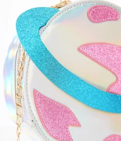 Unique Vintage All Things Pink|Novelty Bags>Blue & Pink Glitter Saturn Planet Crossbody Bag