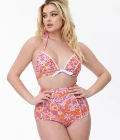 Unique Vintage Swim Bottoms>Bohemian Floral Ruched Swim Bottom