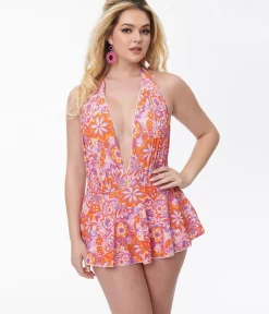 Unique Vintage One Piece Swim>Bohemian Floral Skirted Wendy Swimsuit