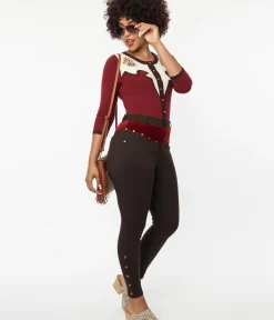Unique Vintage All Things Red>Brown Denim & Red Yoke Skinny Jeans
