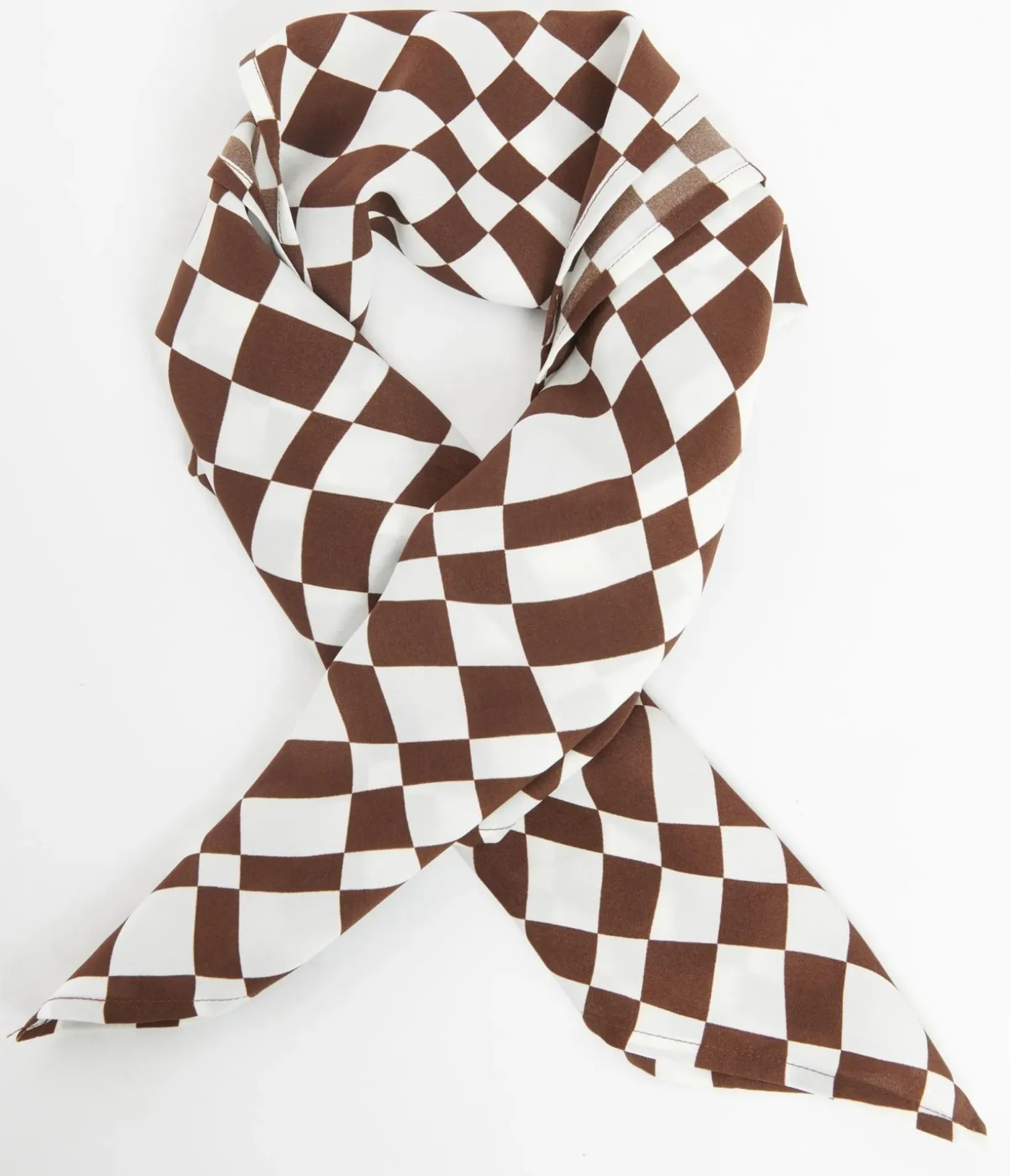 Unique Vintage Hair Scarves|Gloves & Scarves>Brown Distorted Check Hair Scarf