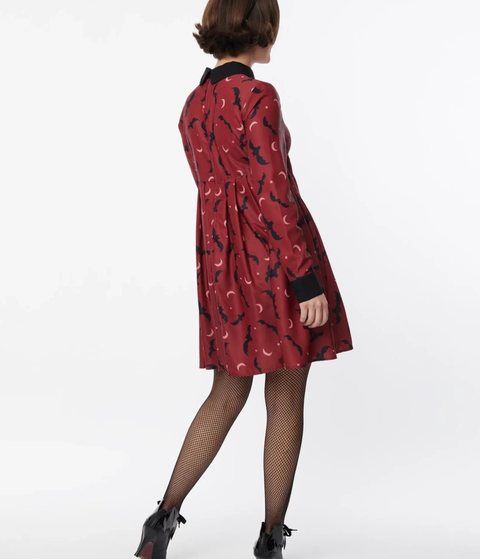 Unique Vintage Babydoll|Babydoll>Burgundy & Black Bats Baby Doll Dress