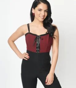 Unique Vintage Halloween>Burgundy & Black Corset Top