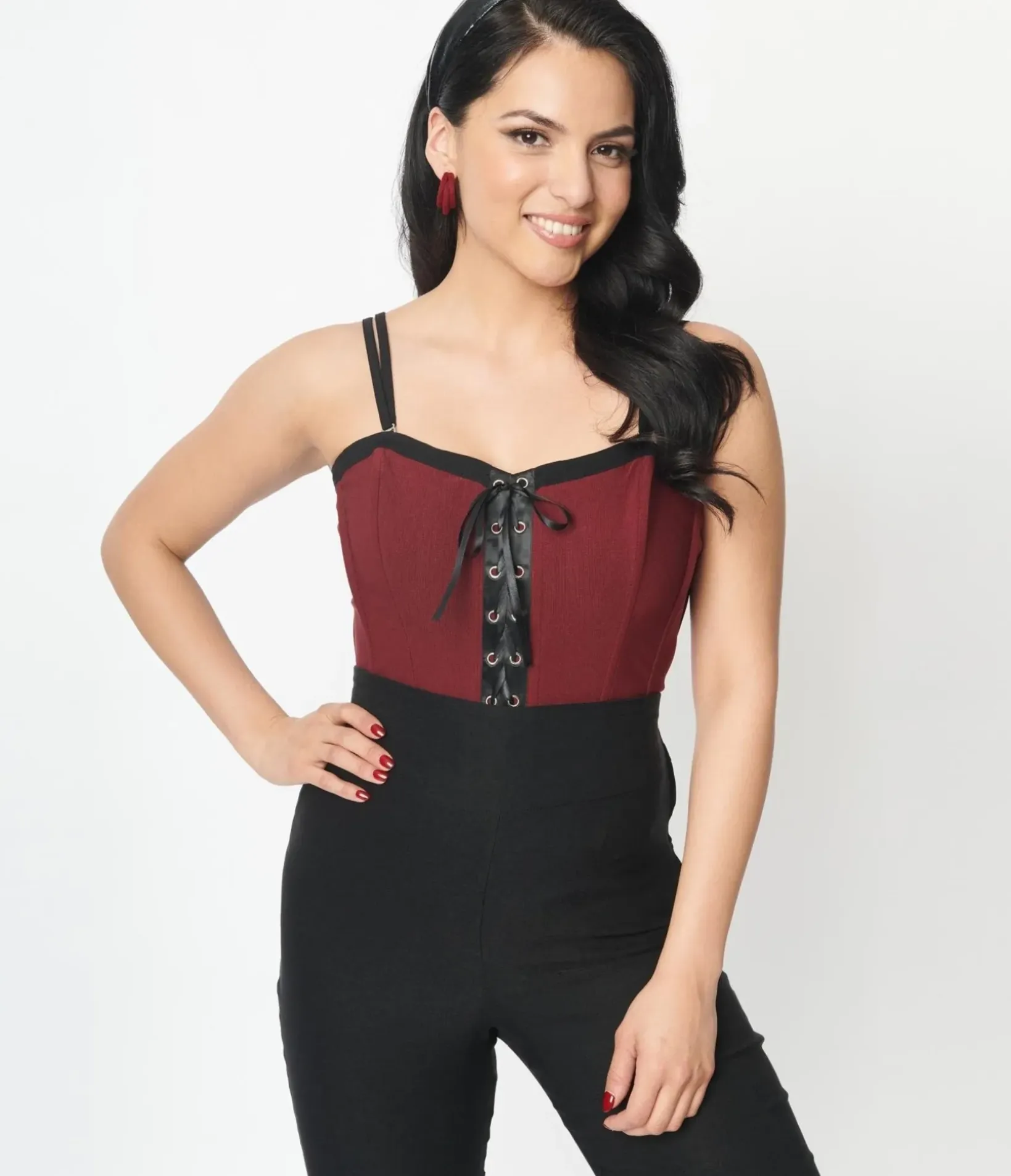 Unique Vintage Halloween>Burgundy & Black Corset Top