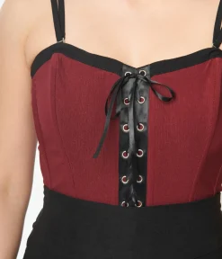 Unique Vintage Halloween>Burgundy & Black Corset Top