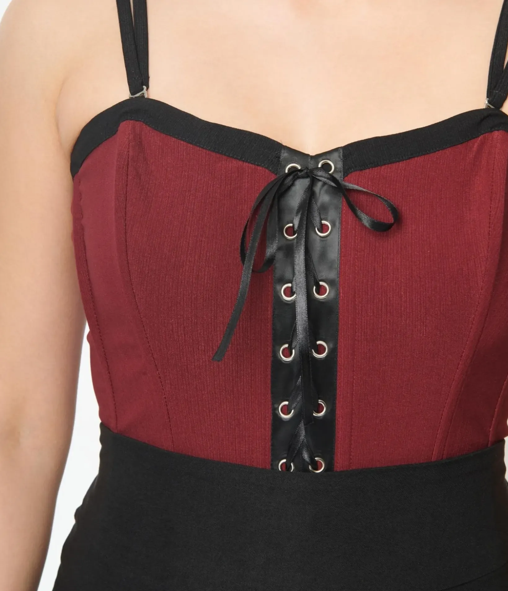 Unique Vintage Halloween>Burgundy & Black Corset Top
