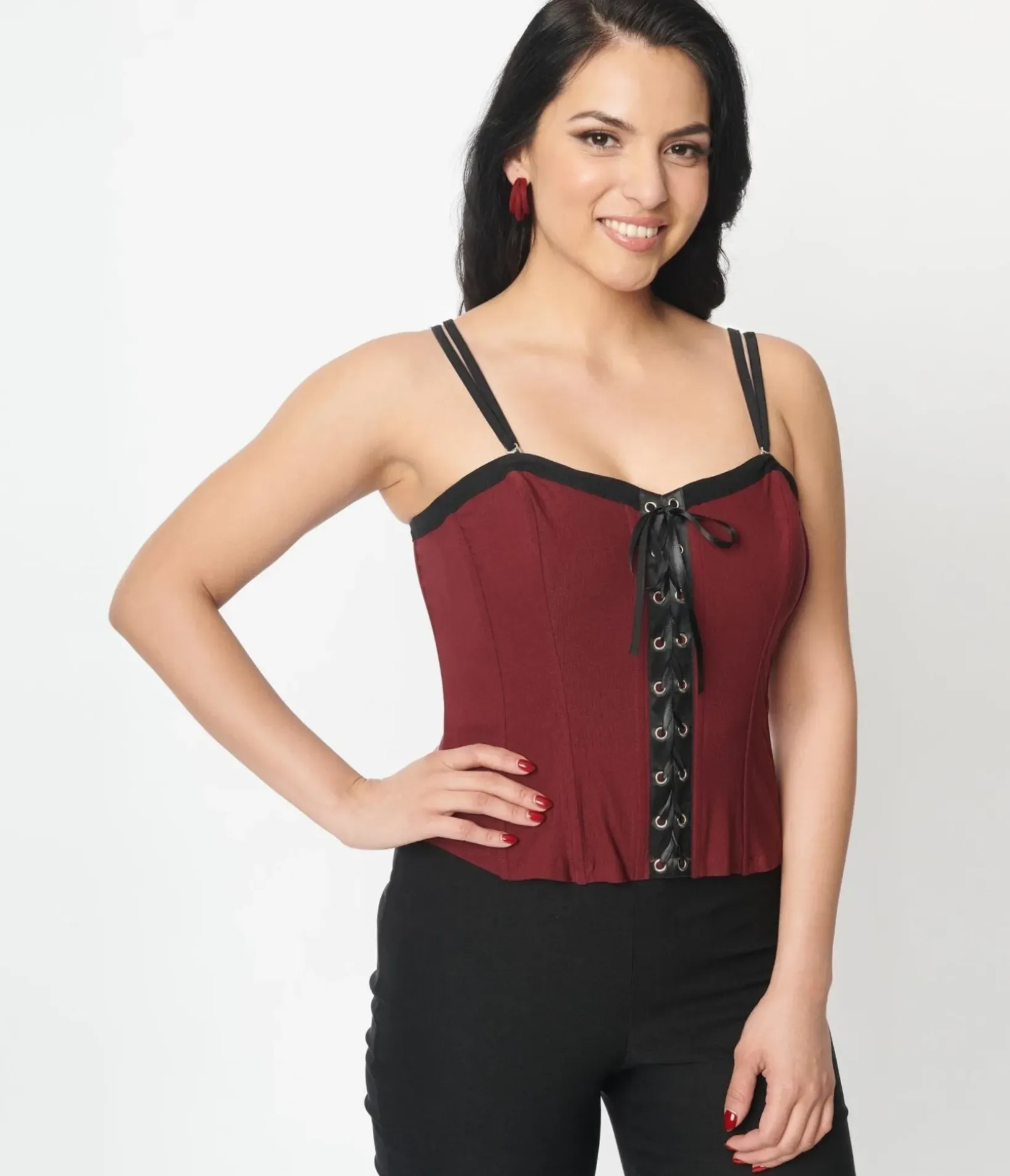 Unique Vintage Halloween>Burgundy & Black Corset Top