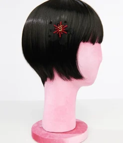 Unique Vintage Special Occasion|Flapper Accessories>Burgundy & Black Mesh Floral Hair Clip