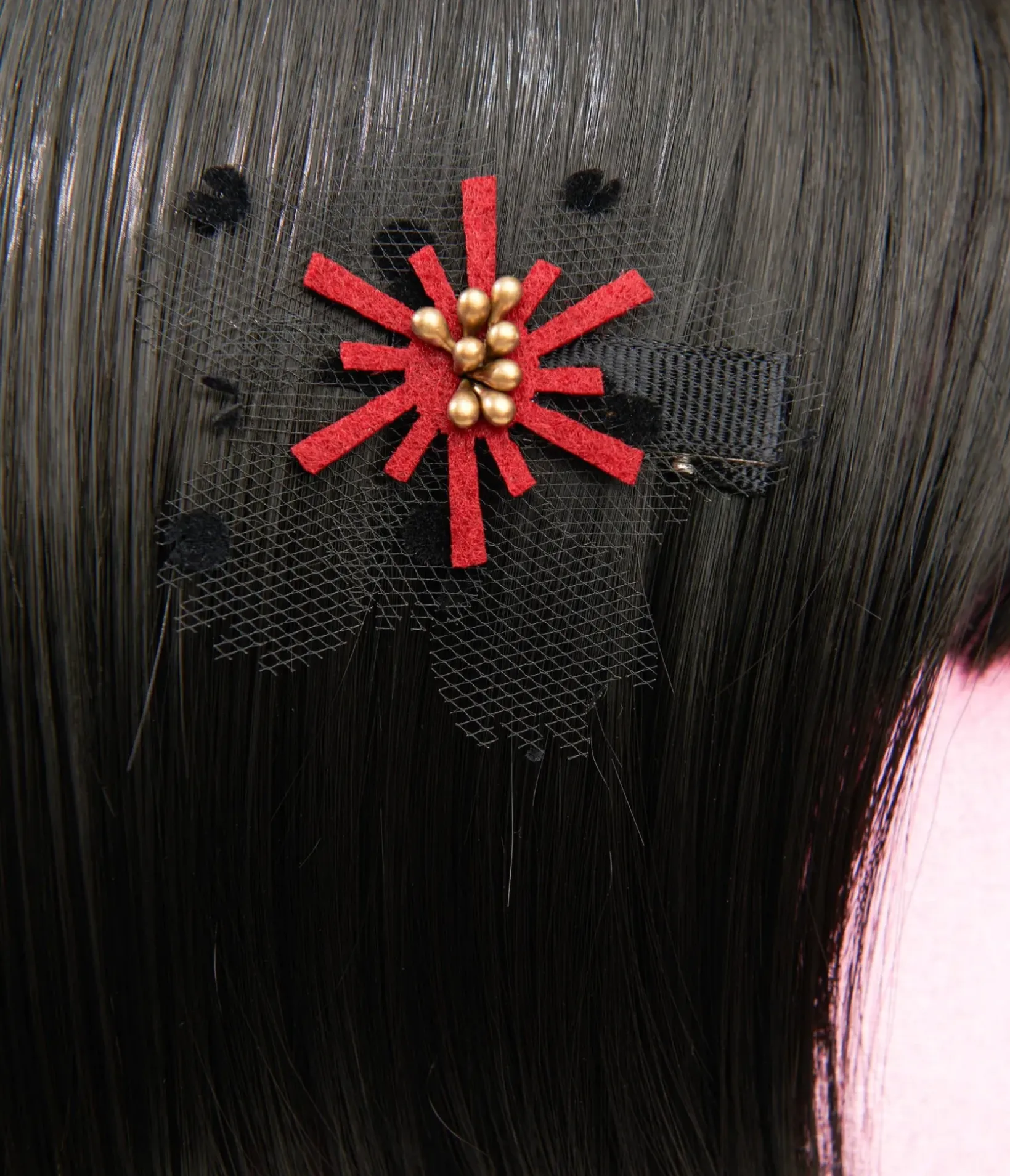 Unique Vintage Special Occasion|Flapper Accessories>Burgundy & Black Mesh Floral Hair Clip
