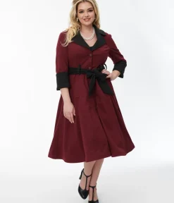 Unique Vintage Jackets|Coats & Jackets>Burgundy & Black Swing Coat