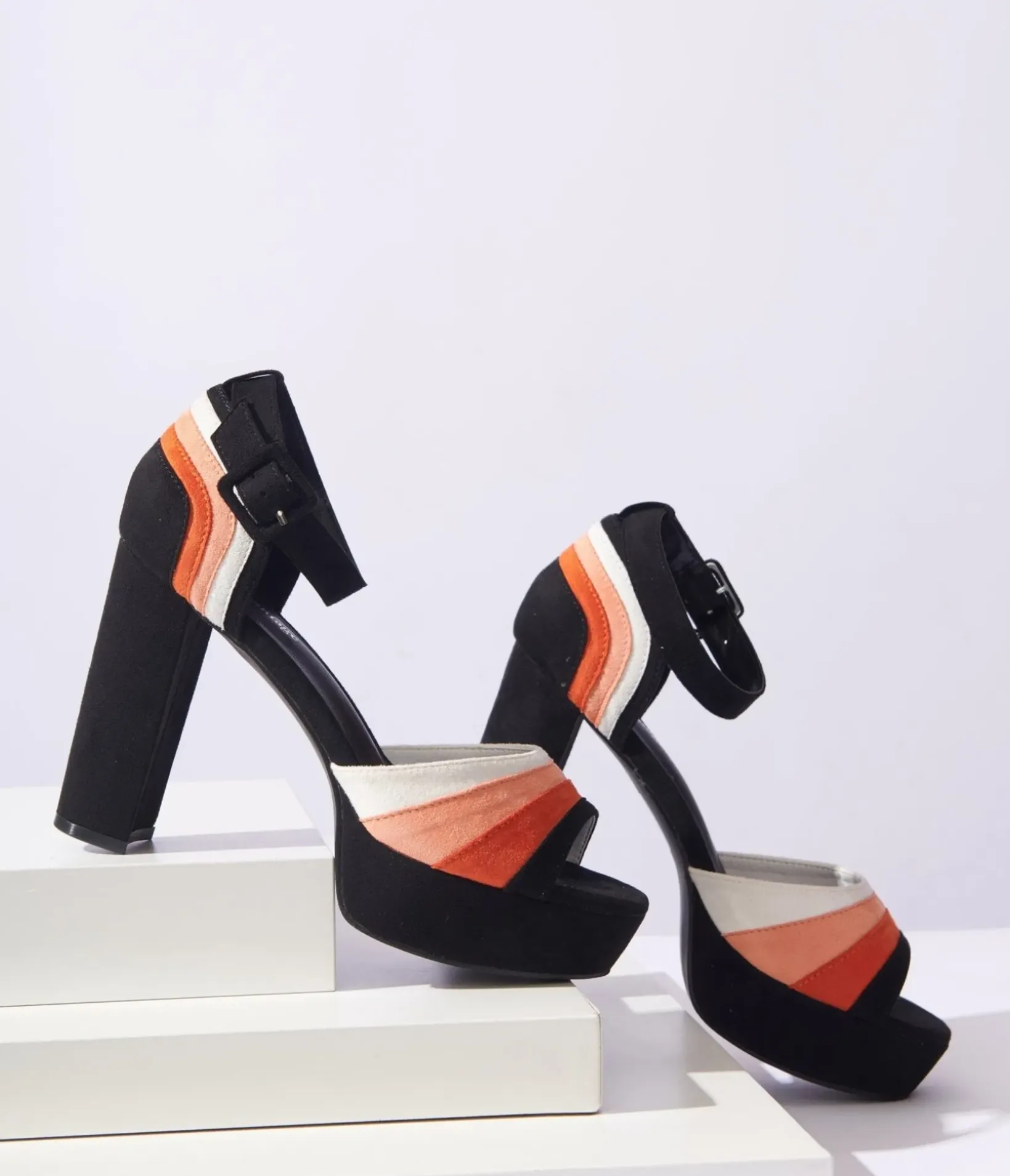 Unique Vintage All Things Black|Halloween>Candy Corn Suede Peep Toe Pumps