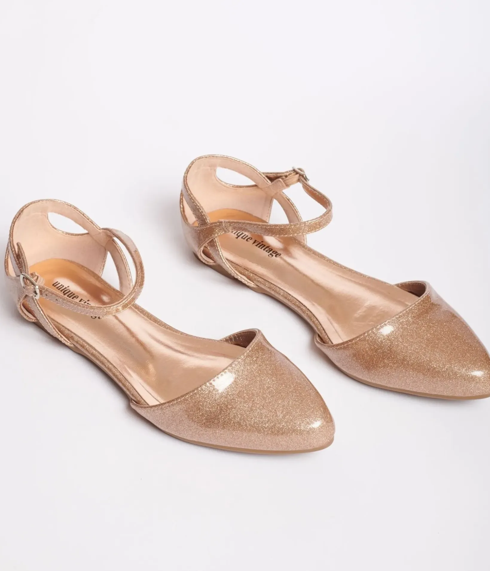 Unique Vintage Special Occasion|Flats>Champagne Glitter Libby Flats