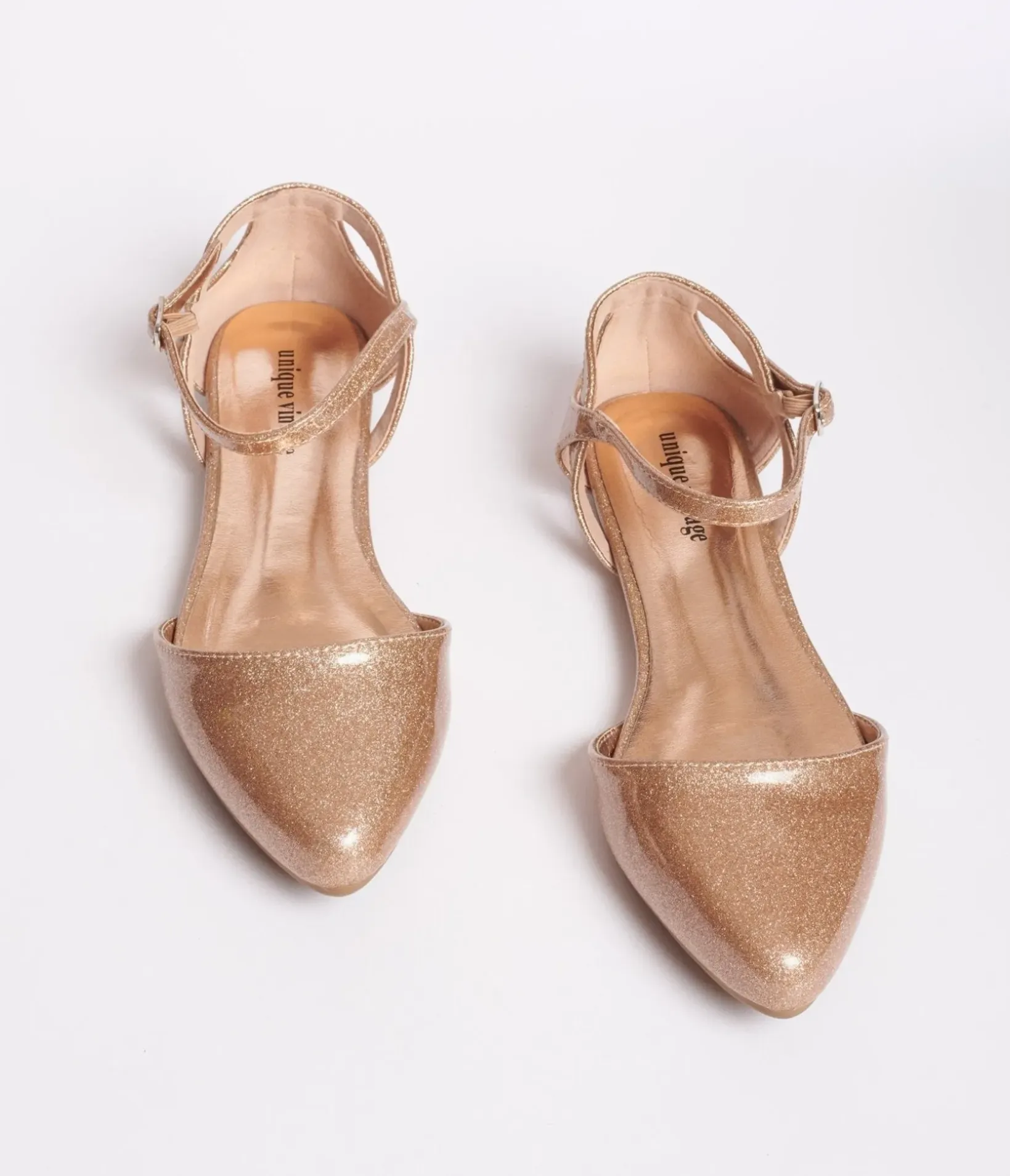 Unique Vintage Special Occasion|Flats>Champagne Glitter Libby Flats