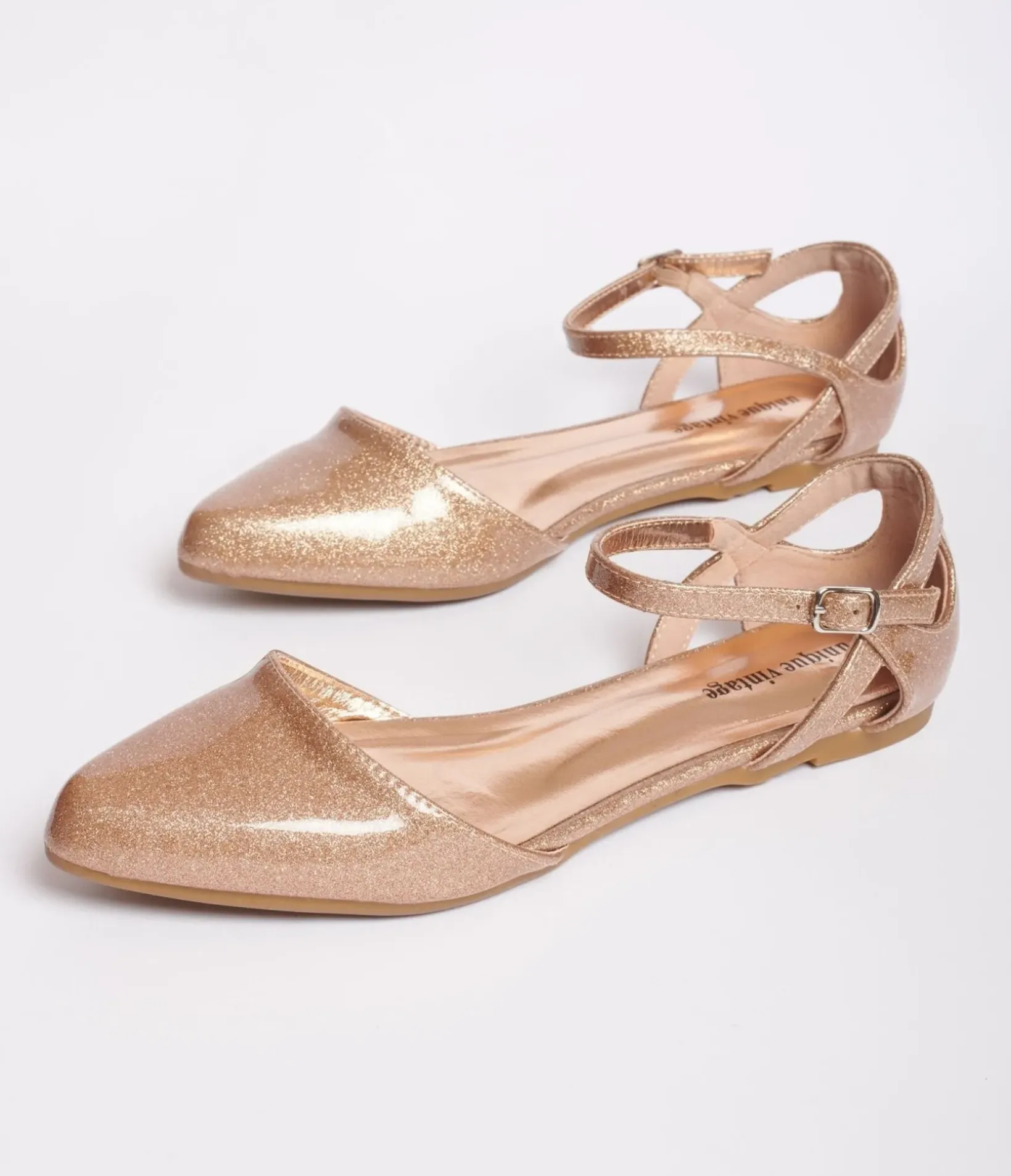 Unique Vintage Special Occasion|Flats>Champagne Glitter Libby Flats
