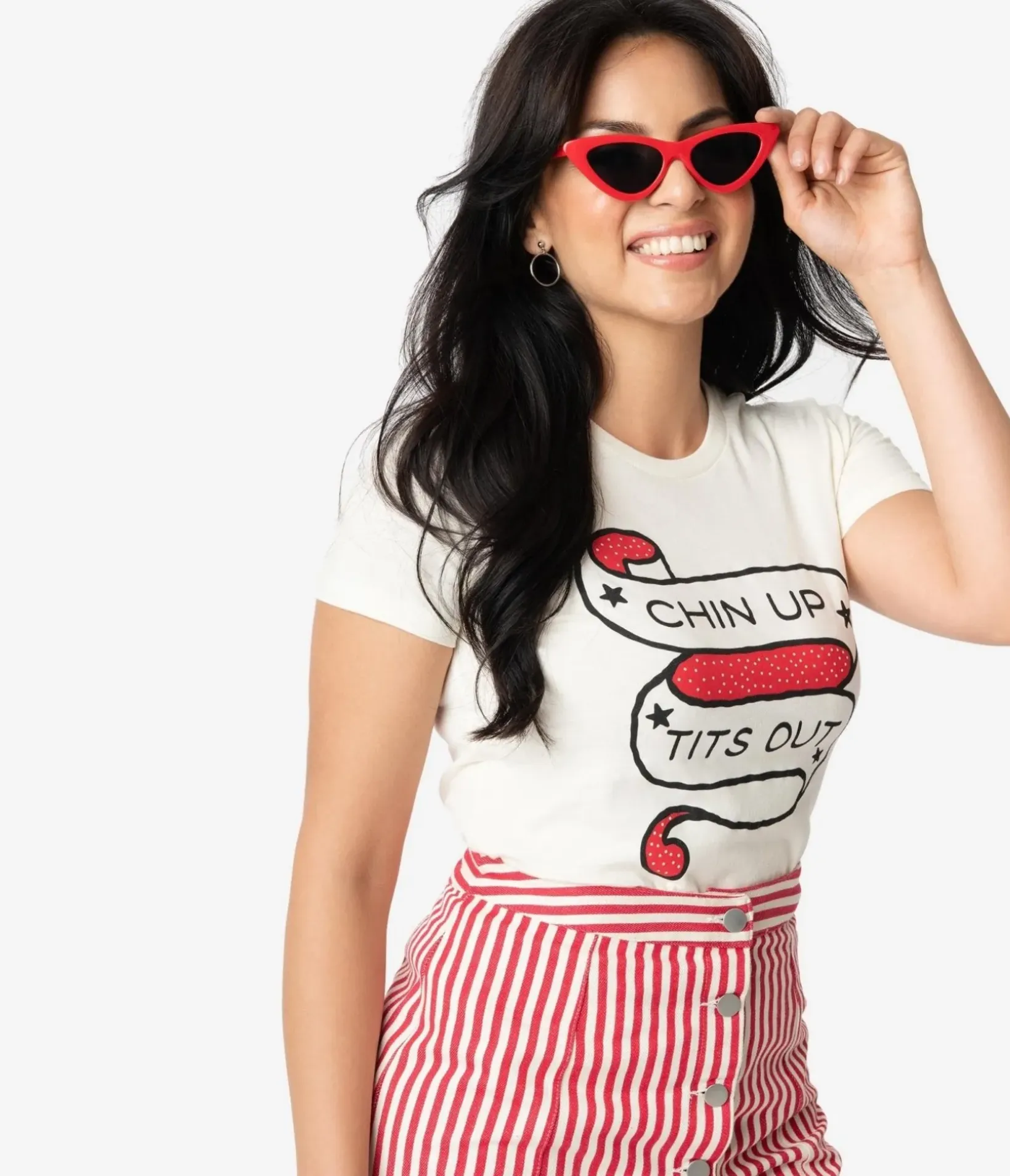 Unique Vintage Graphic Tees|Graphic Tees>Cream Chin Up Tits Out Womens Tee