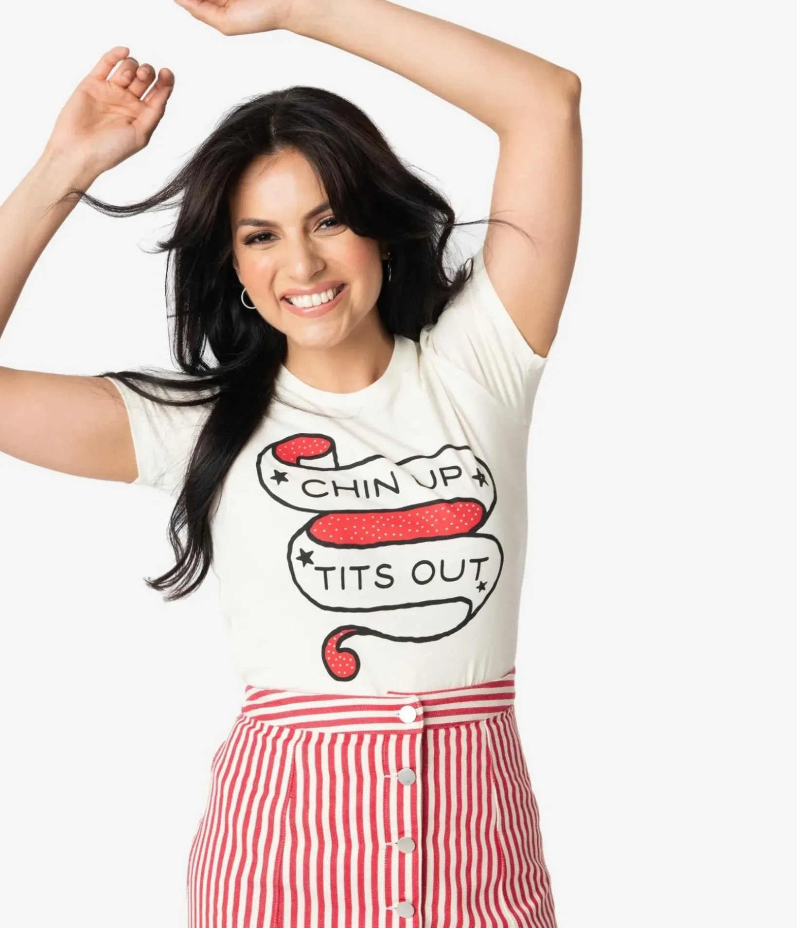 Unique Vintage Graphic Tees|Graphic Tees>Cream Chin Up Tits Out Womens Tee