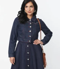 Unique Vintage Coats & Jackets>Dark Denim Western Boxy Crop Jacket