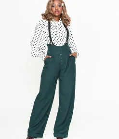 Unique Vintage Pants|Pants>Dark Emerald Thelma Suspender Pants