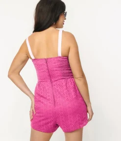 Unique Vintage Rompers & Jumpsuits>Fuchsia Eyelet Rae Romper