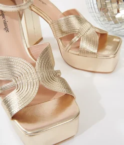 Unique Vintage Special Occasion|Heels>Gold Deco Platform Heels