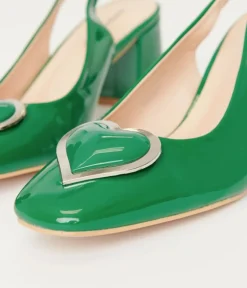 Unique Vintage Heels>Green Heart Leatherette Slingback Heels