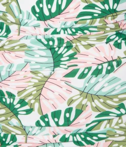 Unique Vintage One Piece Swim|Summer Vacation>Green Monstera Print Pismo Romper Swimsuit