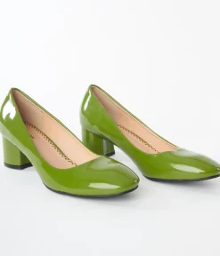 Unique Vintage Heels>Green Patent Block Heels