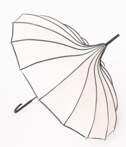 Unique Vintage Special Occasion|Wedding Accessories>Ivory & Black Polka Dot Princess Pagoda Umbrella