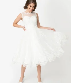 Unique Vintage Swing|Midi>Ivory Lace & Tulle Riviera Bridal Dress