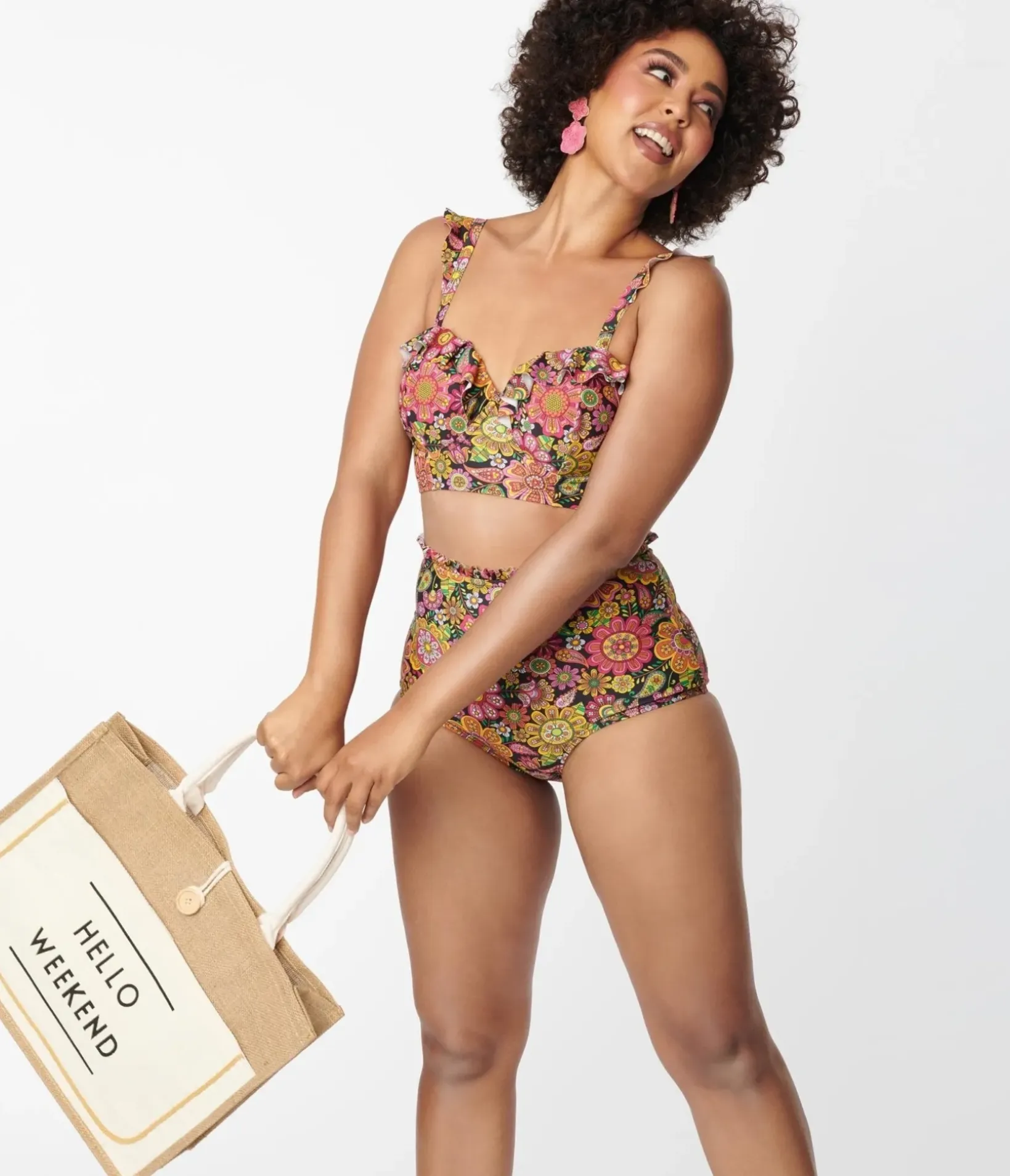 Unique Vintage Swim Tops|Two Piece Swim>Kaleidoscope Floral Southampton Swim Top