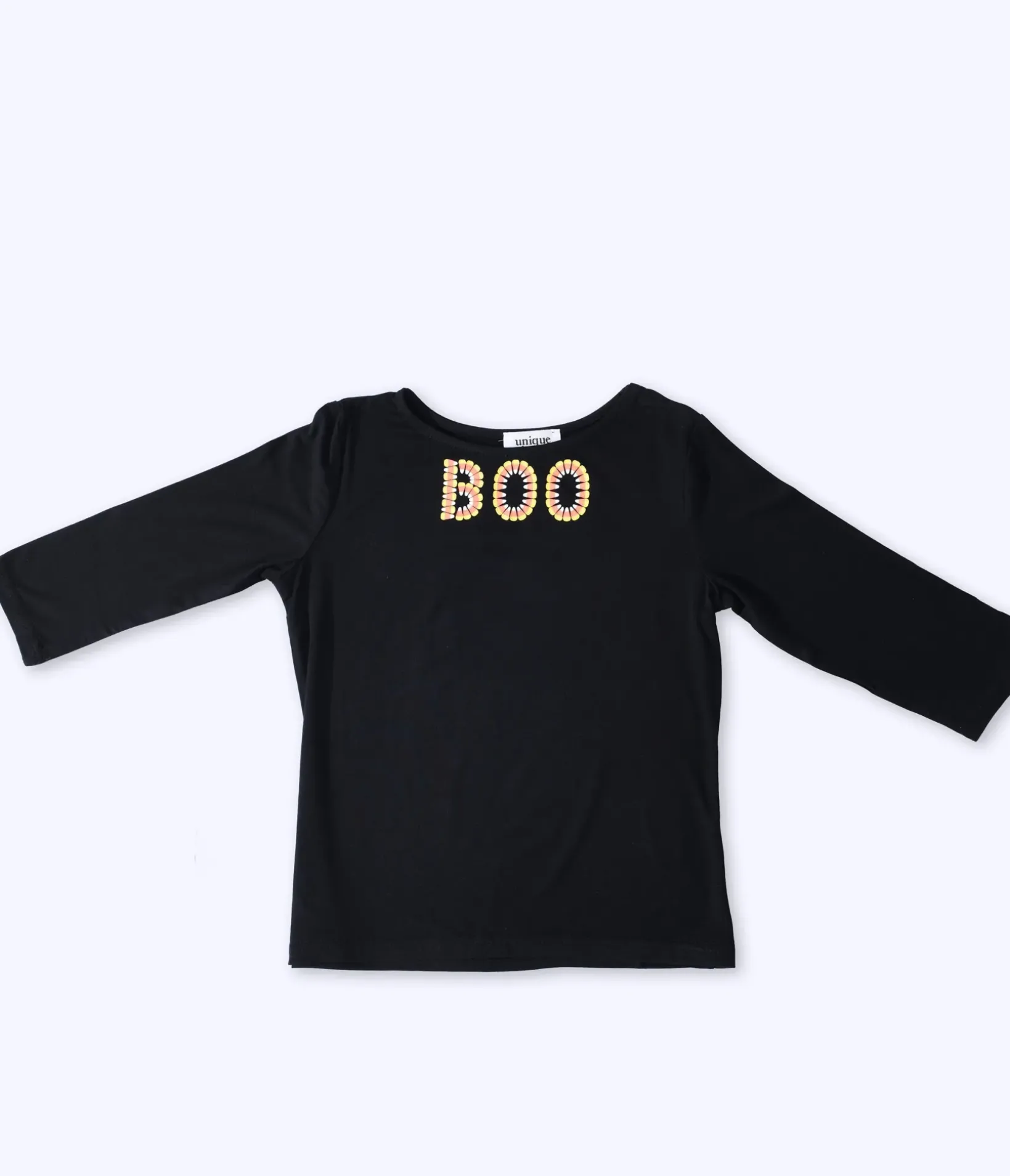 Unique Vintage All Things Black|Halloween>Kids Black Candy Corn Boo Embroidered Gracie Top