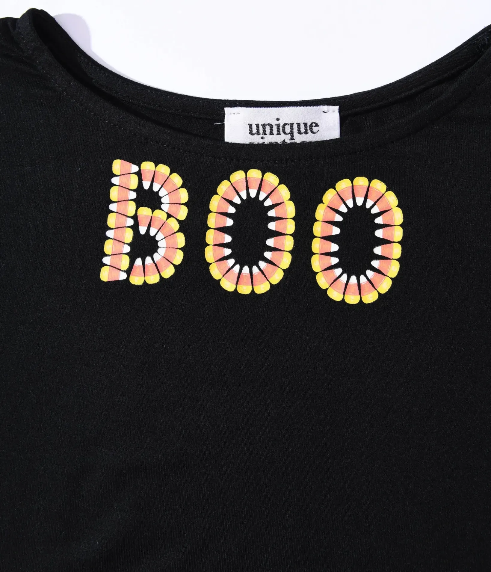 Unique Vintage All Things Black|Halloween>Kids Black Candy Corn Boo Embroidered Gracie Top