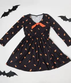 Unique Vintage Fit & Flare|Everyday Dresses>Kids Black Candy Corn Hello Gorgeous Flare Dress