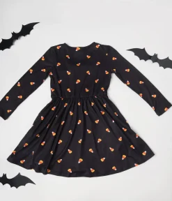 Unique Vintage Fit & Flare|Everyday Dresses>Kids Black Candy Corn Hello Gorgeous Flare Dress