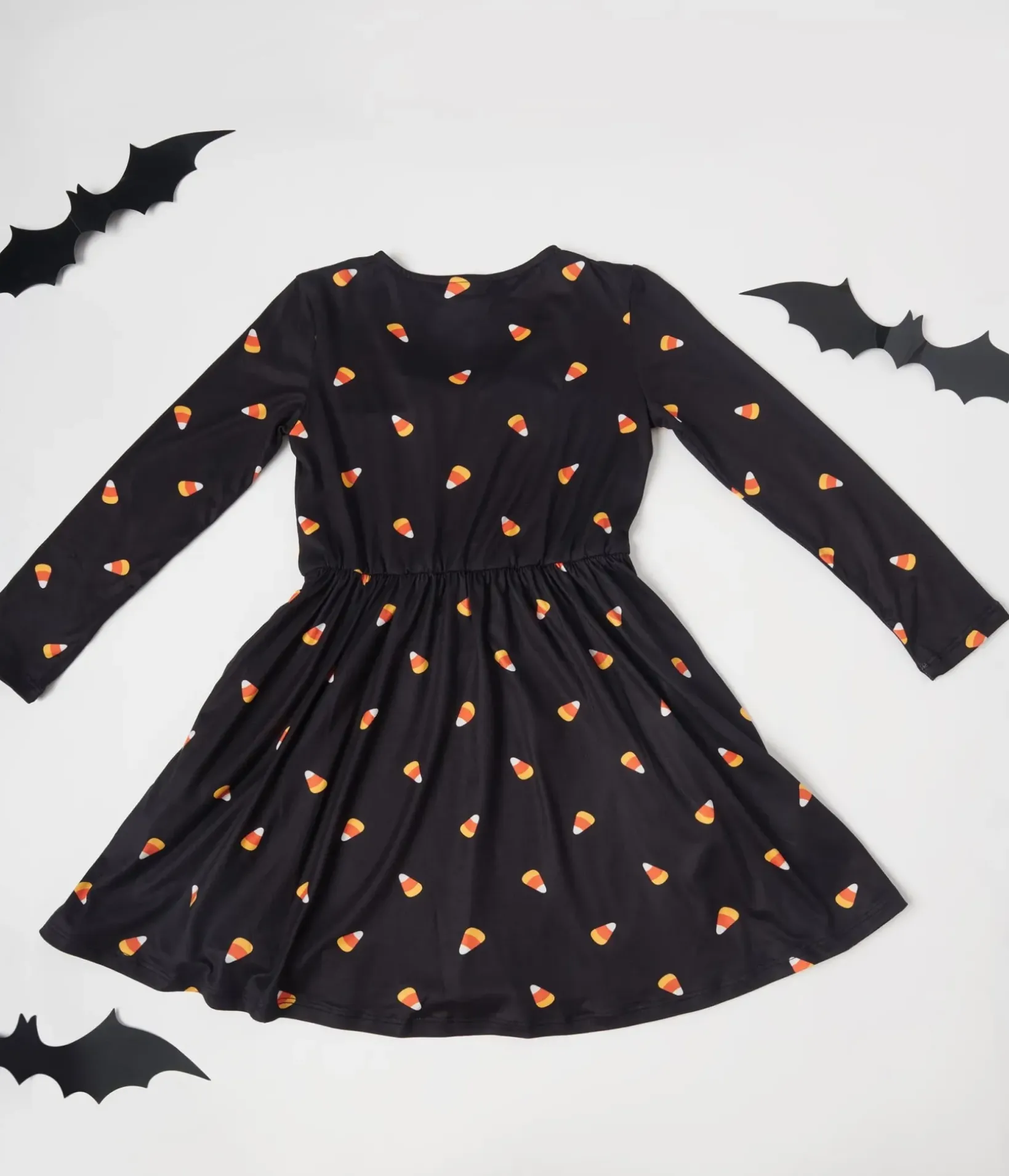 Unique Vintage Fit & Flare|Everyday Dresses>Kids Black Candy Corn Hello Gorgeous Flare Dress
