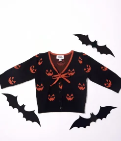 Unique Vintage Sweaters & Cardigans|All Things Black>Kids Black & Orange Pumpkin Crop Cardigan
