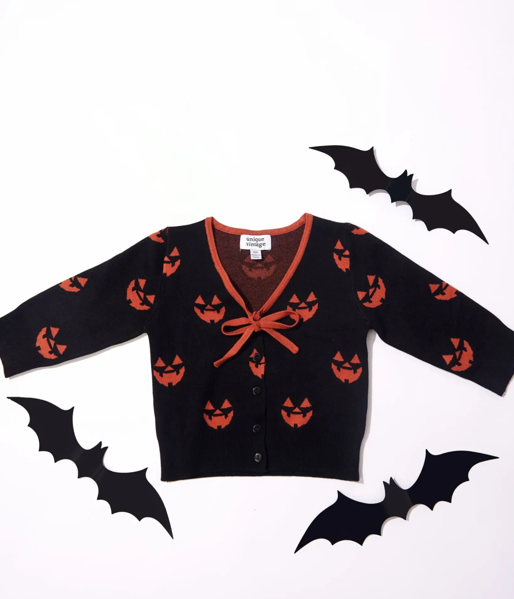 Unique Vintage Sweaters & Cardigans|All Things Black>Kids Black & Orange Pumpkin Crop Cardigan