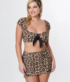 Unique Vintage Swim Tops|Two Piece Swim>Leopard Bow Bandeau Swim Top