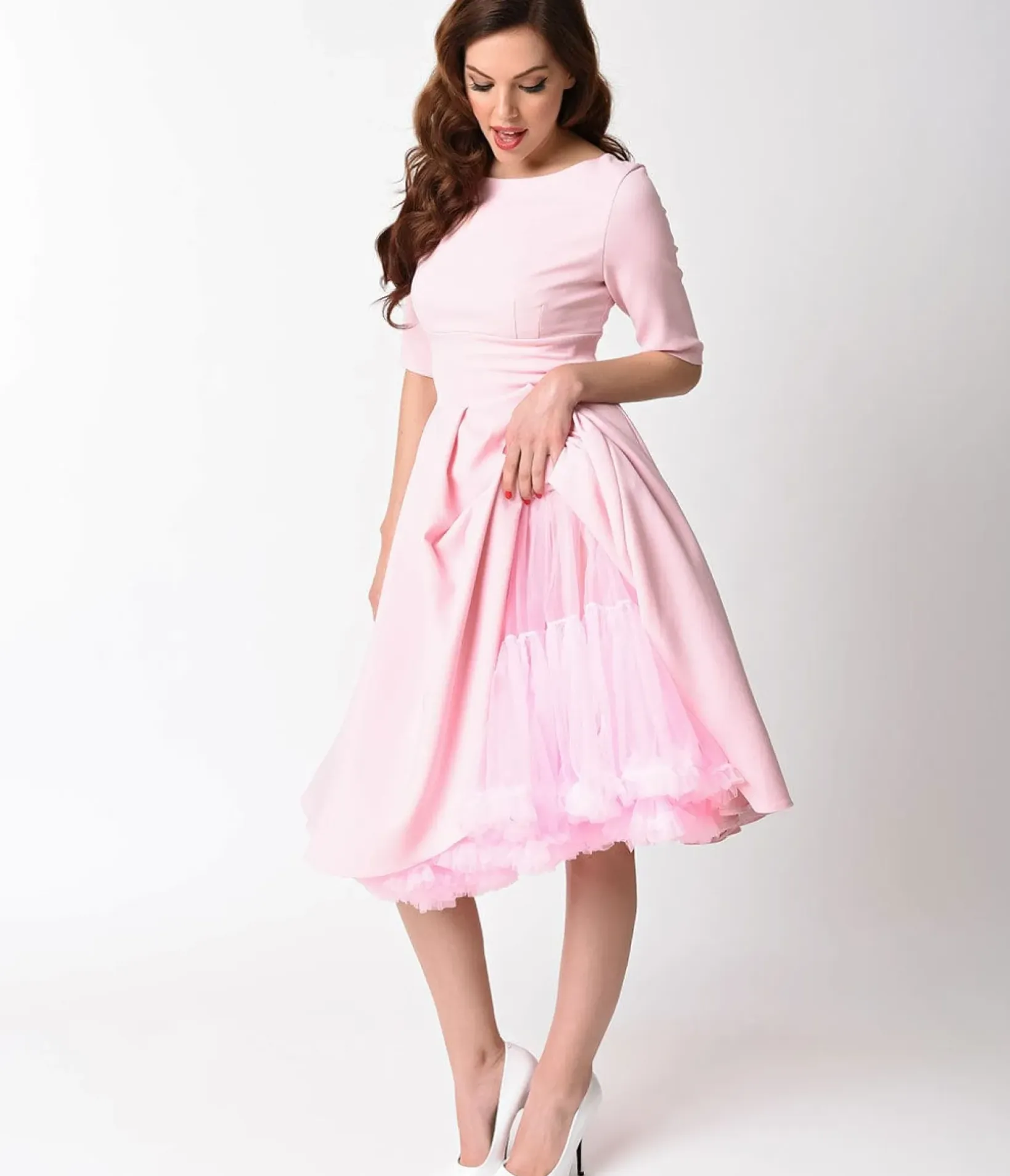 Unique Vintage All Things Pink|Lingerie & Shapewear>Light Pink Ruffled Chiffon Petticoat Crinoline