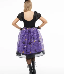 Unique Vintage Swing|Swing>Light Up 1950s Black & Purple Witch Swing Dress