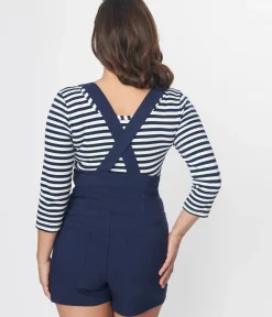 Unique Vintage Shorts|Summer Vacation>Navy Pinafore Shorts