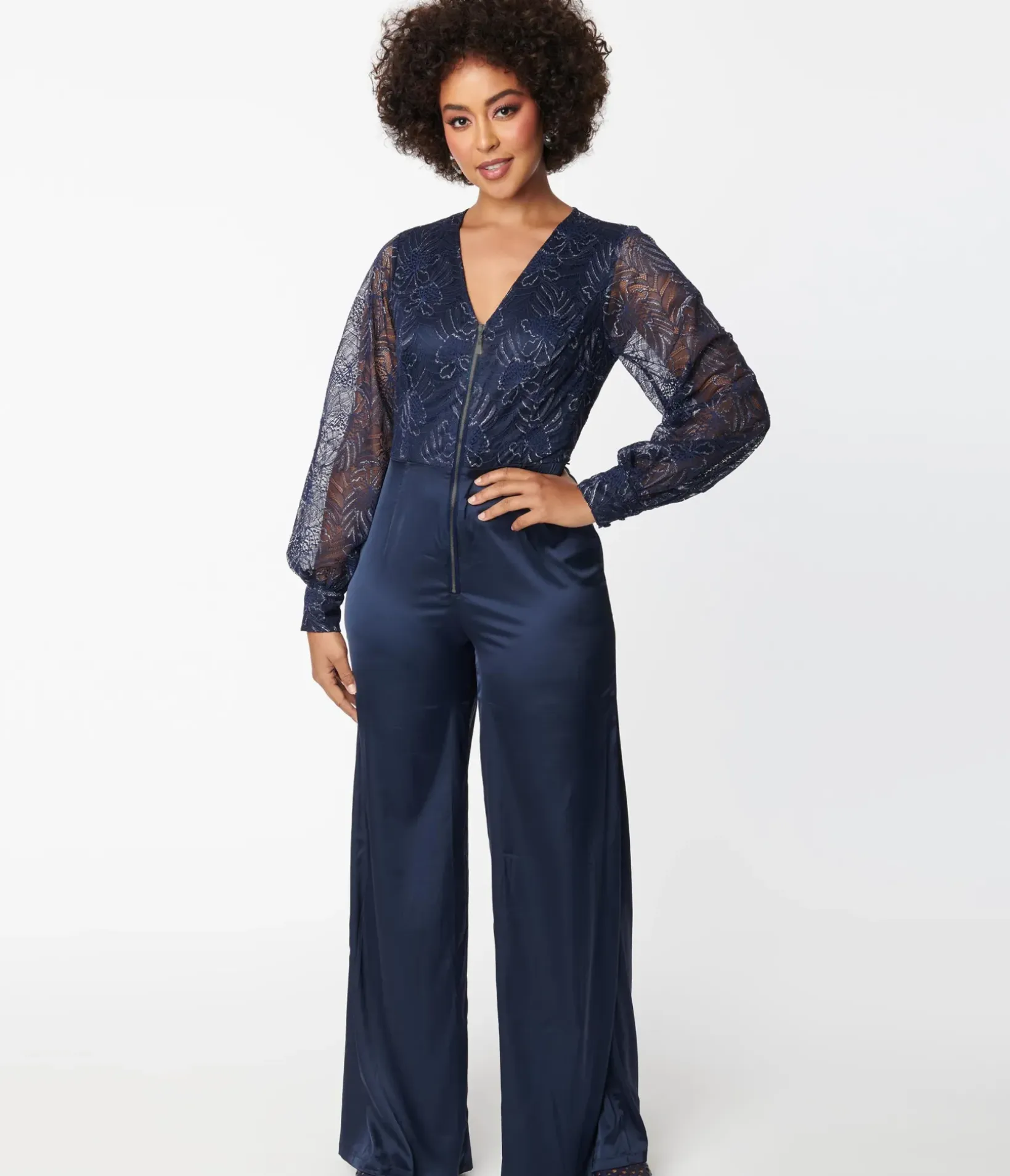 Unique Vintage Rompers & Jumpsuits>Navy Sparkle Lace Jumpsuit & Skirt Overlay