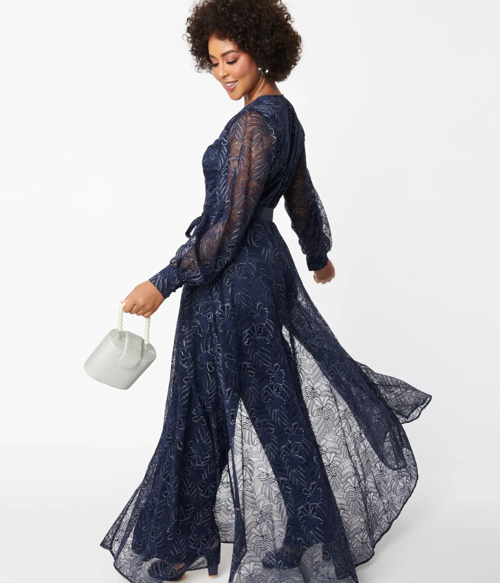 Unique Vintage Rompers & Jumpsuits>Navy Sparkle Lace Jumpsuit & Skirt Overlay