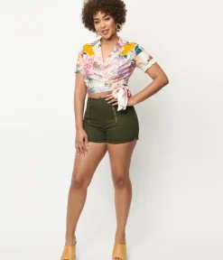 Unique Vintage Shorts>Olive Denim Summer Love Shorts