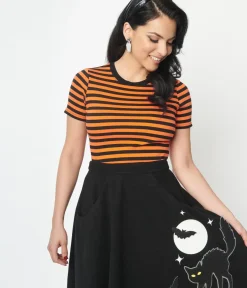 Unique Vintage Halloween>Orange & Black Stripe Back To Basics Top