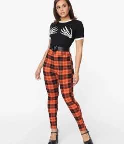 Unique Vintage Pants|Pants>Orange Plaid Rizzo Cigarette Pants