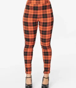 Unique Vintage Pants|Pants>Orange Plaid Rizzo Cigarette Pants